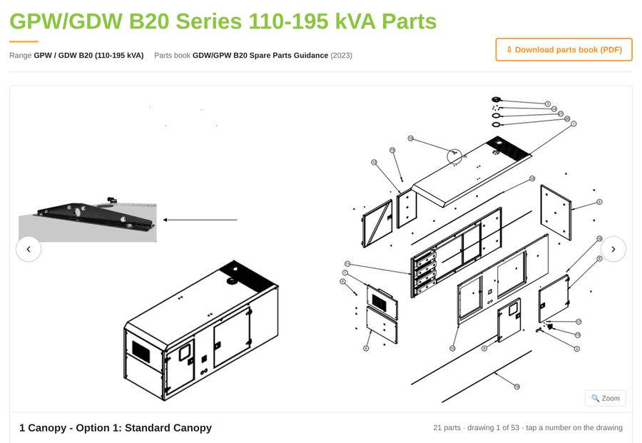 GPW/GDW B20 spare parts diagram