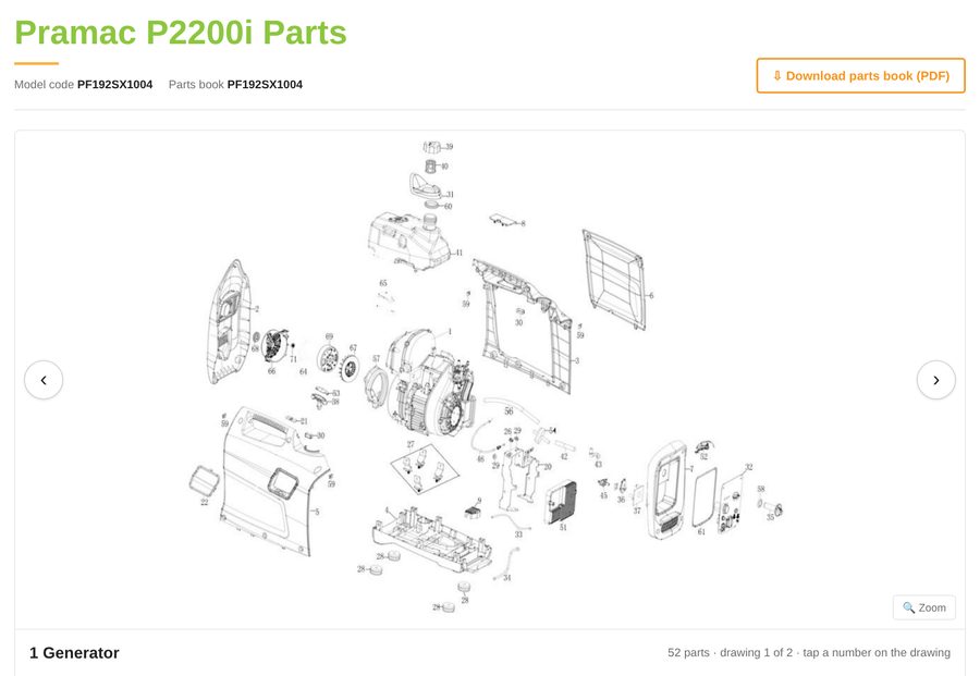 Pramac P2200i spare parts diagram