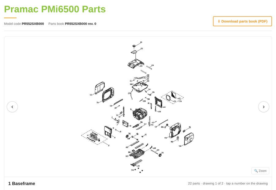Pramac PMi6500 spare parts diagram