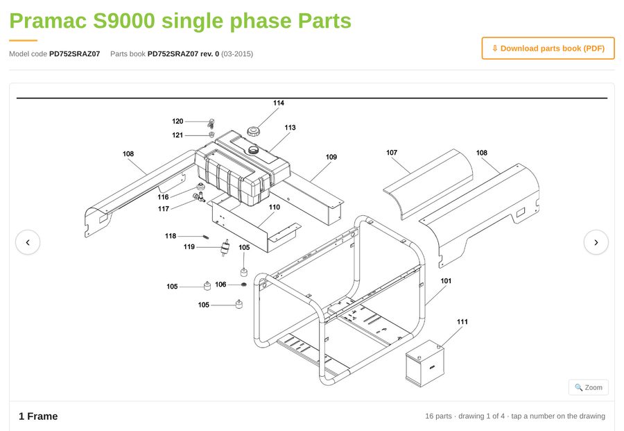 Pramac S9000 spare parts diagram