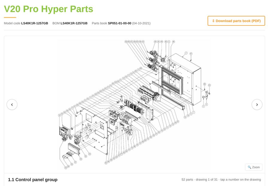 V20 Pro Hyper spare parts diagram